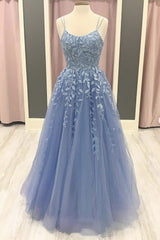 Bridesmaid Dress Sale, Blue Tulle Lace Applique Long Prom Dress, Lace Formal Dress