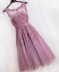 Party Dress Big Size, Cute Pink Lace Tulle Short Prom Dress, Pink Evening Dress