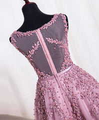 Party Dresses Glitter, Cute Pink Lace Tulle Short Prom Dress, Pink Evening Dress