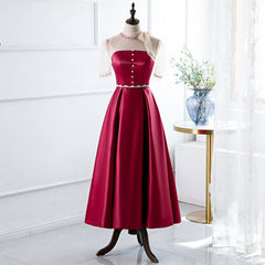 Bridesmaid Dress Blue, Red A-Line Round-Neck Evening Dress with Beading