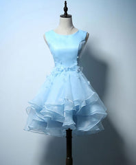 Party Dresses Modest, Cute Blue A Line Short Prom Dress, Blue Evening Dress