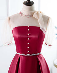 Bridesmaid Dresses Pinks, Red A-Line Round-Neck Evening Dress with Beading
