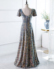 Party Dress Afternoon Tea, A-Line Square Long Evening Dress with Sequins
