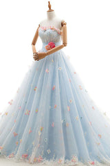 Wedding Dress Sleeve Lace, Charming Light Blue Tulle Sweetheart Ball Gown Court Train Wedding Dresses