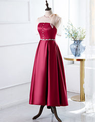 Bridesmaid Dresses Blues, Red A-Line Round-Neck Evening Dress with Beading
