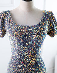 Stylish Outfit, A-Line Square Long Evening Dress with Sequins