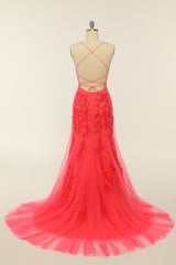 Party Dress Australia, Coral Backless Long Prom Dress with Appliques