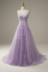 Winter Wedding, A-Line Spaghetti Straps Purple Long Prom Dress