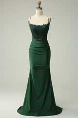 Formal Dress Classy, Sparkly Dark Green Beaded Long Prom Dress with Appliques