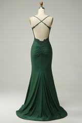 Formal Dressed Long Gowns, Sparkly Dark Green Beaded Long Prom Dress with Appliques