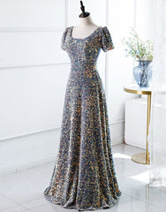 Party Dress Ideas For Curvy Figure, A-Line Square Long Evening Dress with Sequins
