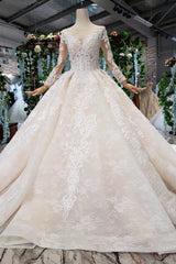 Wedding Dress Style, Gorgeous Long Sleeves Ball Gown Wedding Dresses With Beading Appliques