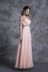 Winter Formal, Best Selling Prom Dresses, A Line V Neck Floor Length Chiffon Zipper Back