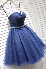 Party Dresses 2029, Glitter Sweetheart Blue Short Prom Homecoming Dresses With Beading