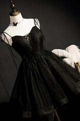 Prom Dresses Gown, Elegant Black Spaghetti Straps Tulle Short Homecoming Dresses