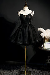 Prom Dresses Gowns, Elegant Black Spaghetti Straps Tulle Short Homecoming Dresses
