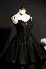 Prom Dress Gown, Elegant Black Spaghetti Straps Tulle Short Homecoming Dresses