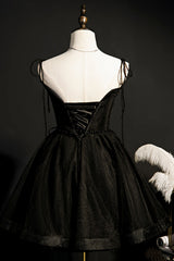 Prom Dress Gowns, Elegant Black Spaghetti Straps Tulle Short Homecoming Dresses