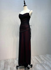 Bouettes de sirène noire et rouge longue robe de soirée, longue robe de bal avec fente de jambe