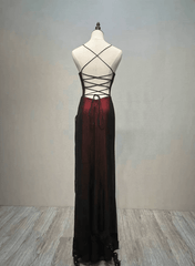 Чорно -червоні ремінці Довге просте вечірнє плаття, чорне та червоне випускне плаття