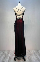Чорно -червоні ремінці русалки довге вечірнє плаття, довга випускна сукня з щілиною ніг