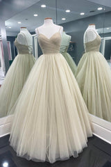Bridesmaid Dresses For Girls, Cute Tulle Long A-Line Prom Dresses, Backless Formal Evening Dresses