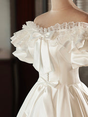 Wedding Dresses Colors, White Satin Lace Short Prom Dress, White Evening Dress, Wedding Dress