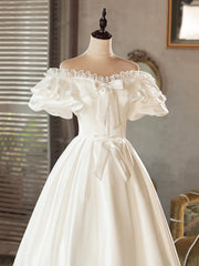 Wedding Dresses Color, White Satin Lace Short Prom Dress, White Evening Dress, Wedding Dress