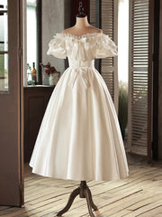 Wedding Dress Colorful, White Satin Lace Short Prom Dress, White Evening Dress, Wedding Dress