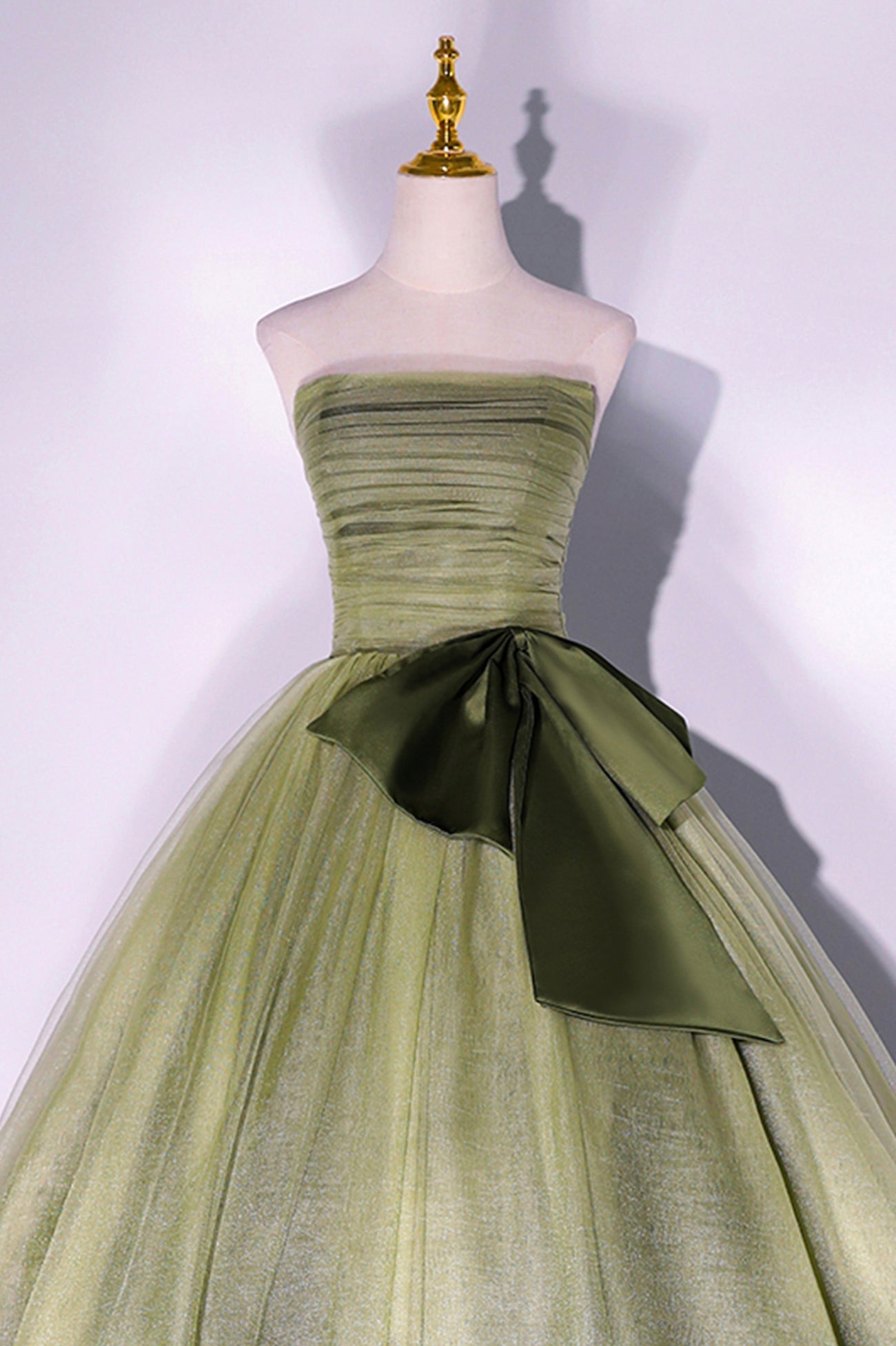 Reception Dress, Green Strapless Tulle Long Formal Dress, A-Line Evening Party Dress