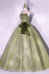 Wedding Guest Outfit, Green Strapless Tulle Long Formal Dress, A-Line Evening Party Dress