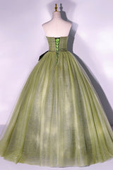Cute Dress, Green Strapless Tulle Long Formal Dress, A-Line Evening Party Dress