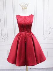 Party Dress Quotesparty Dresses Wedding, Burgundy Satin Lace Short Prom Dress, A-Line Homecoming Dress