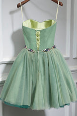 Black Bridesmaid Dress, Green Strapless Tulle Short Prom Dress, A-Line Evening Party Dress