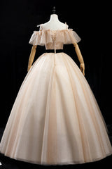 Bridesmaids Dresses Floral, Champagne Tulle Long Prom Dresses, A-Line Princess Evening Dress