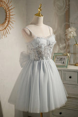 Bridesmaid Dresses Cheap, Gray Tulle Short A-Line Prom Dress, Cute Evening Party Dress