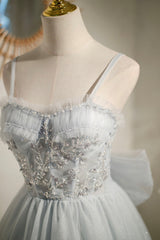 Bridesmaid Dress Outdoor Wedding, Gray Tulle Short A-Line Prom Dress, Cute Evening Party Dress