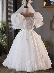 Formal Dress For Woman, White Tulle Short A-Line Prom Dress, Cute Puff Sleeve Party Dress