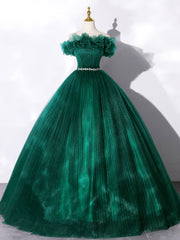 Bridesmaids Dresses Formal, Green Off Shoulder Tulle Formal Dress, A-Line Long Prom Dress