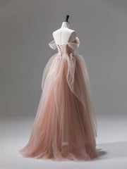 Homecoming Dress Sparkles, Pink Tulle Lace Long Prom Dress, Beautiful A-Line Evening Party Dress