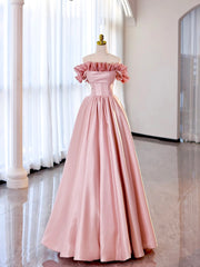 Prom Dress Inspirational, Off the Shoulder Satin Burgundy/Pink A-line Princess Dresses