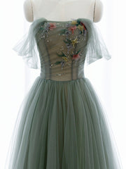 Prom Dresses 2036 Blue, A-Line Green Tulle Long Prom Dress, Off the Shoulder Evening Party Dress