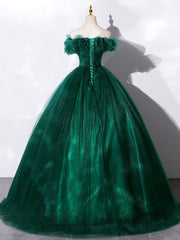 Bridesmaid Dresses Online, Green Off Shoulder Tulle Formal Dress, A-Line Long Prom Dress