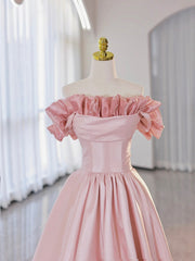 Prom Dresses Pink, Off the Shoulder Satin Burgundy/Pink A-line Princess Dresses