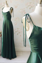 Fairy Dress, Simple Satin Long Prom Dresses, A-Line Spaghetti Straps Evening Dresses