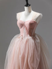 Homecoming Dresses Sparkle, Pink Tulle Lace Long Prom Dress, Beautiful A-Line Evening Party Dress