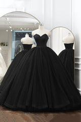 Short Black Dress, Black Tulle Long A-Line Prom Dresses, Black Strapless Long Evening Dresses