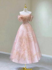Prom Dress Inspo, Pink Spaghetti Strap Tulle Lace Short Prom Dress, Cute A-Line Party Dress