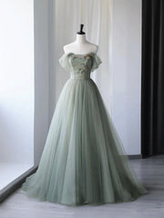 Prom Dress2038, Beautiful Green Tulle Long Prom Dress, Off Shoulder Evening Dress