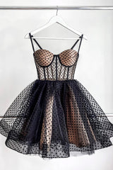 Bridesmaid Dress Uk, Cute Tulle Spaghetti Straps Short Homecoming Dress, A-Line Mini Party Dress